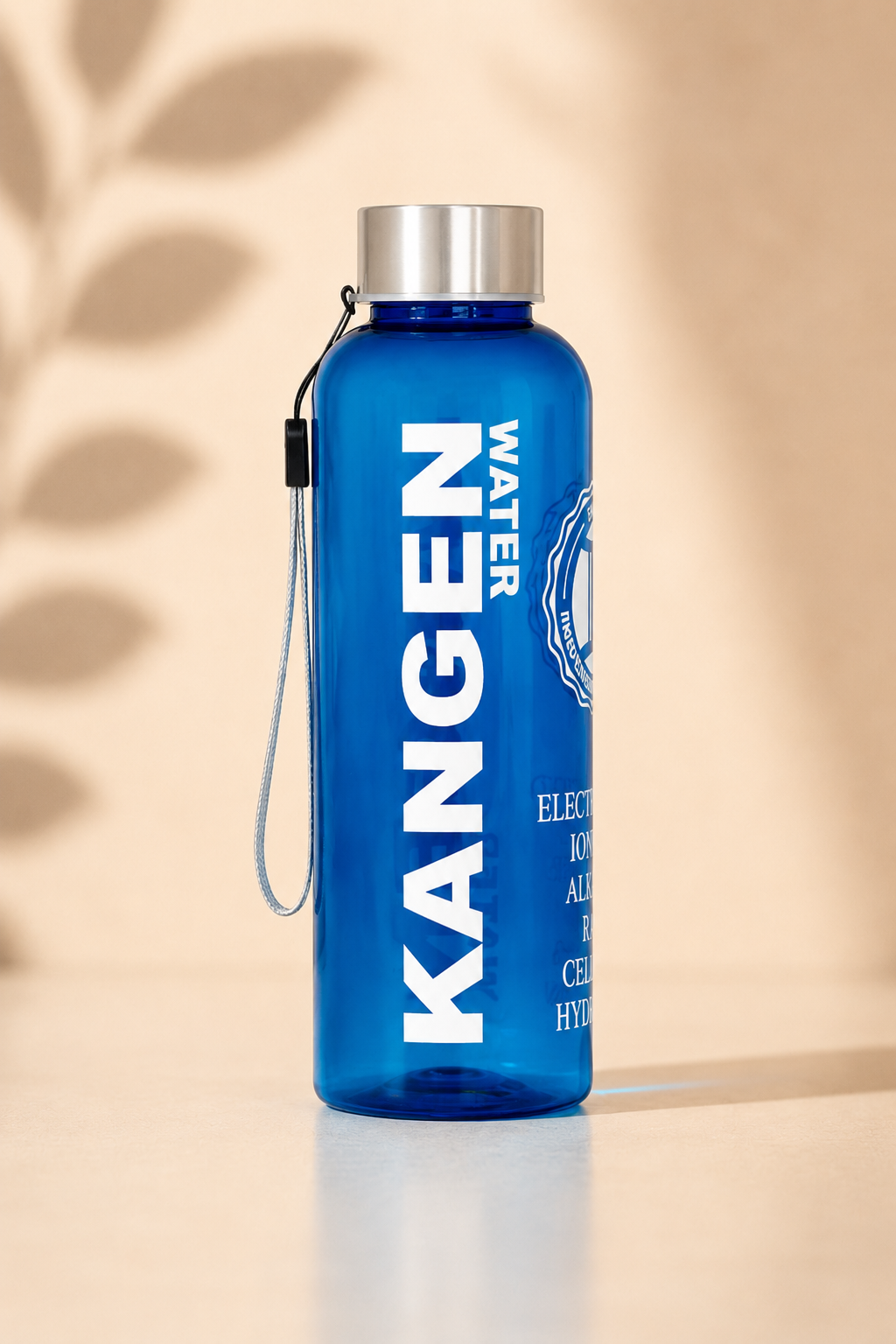 Botella azul de tritán Kangen con logo Distribuidor Independiente, 500 ml