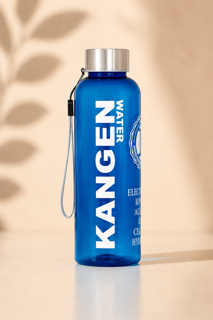 Botella azul de tritán Kangen con logo Distribuidor Independiente, 500 ml