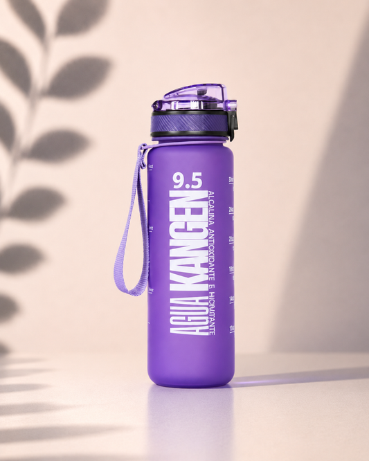 Botella morada de tritán Kangen pH 9.5 con apertura clip, 600 ml