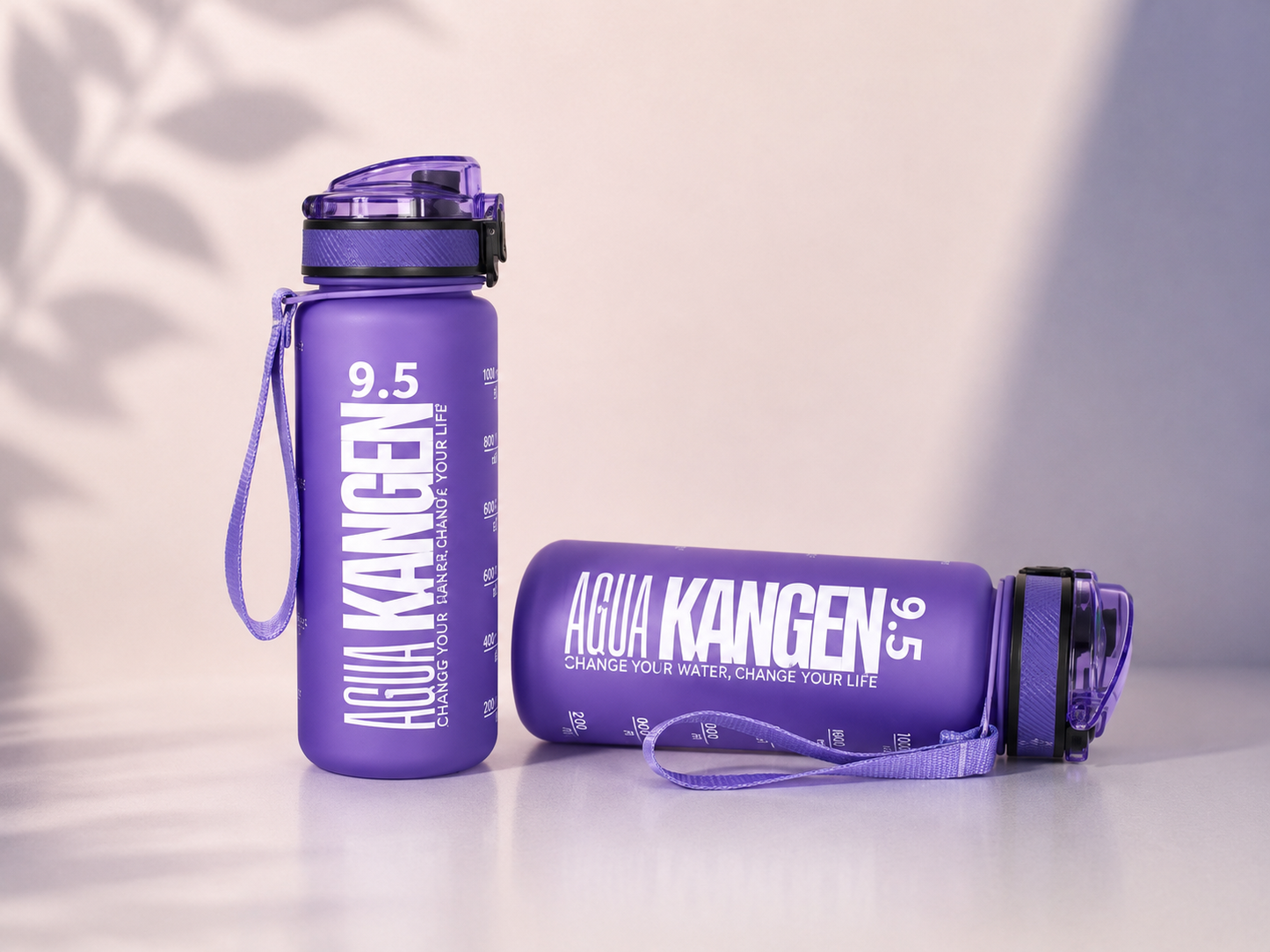 Botella morada de tritán Kangen pH 9.5 con apertura clip, 600 ml